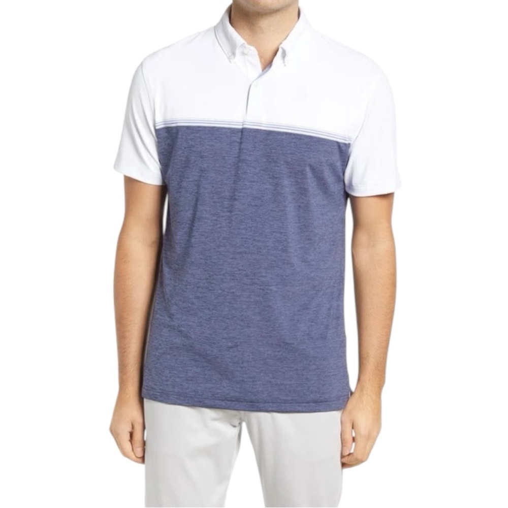 Peter Millar Men's Crown Crafted Jean Performance Polo Shirt in White/Blue M EUC
